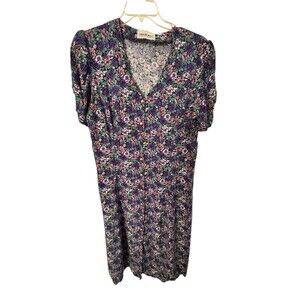 Vtg Friends Phoebe 90s Whimsigoth Floral Button Front Rayon Midi Dress V Neck XL